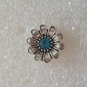 Teal Blue Flower Ginger Snap Button 18MM